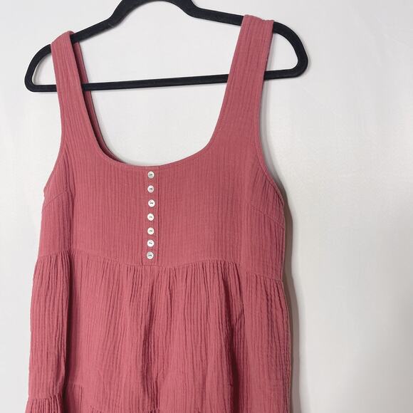 Urban Outfitters S Mauve Pink Gauze Button Front Tiered Ruffle Dress Square Neck - Picture 3 of 9